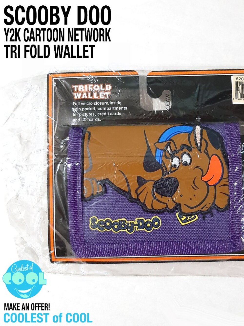Rare vintage Scooby Doo tri fold Wallet Purple nylon velcro Y2K Cartoon Network
